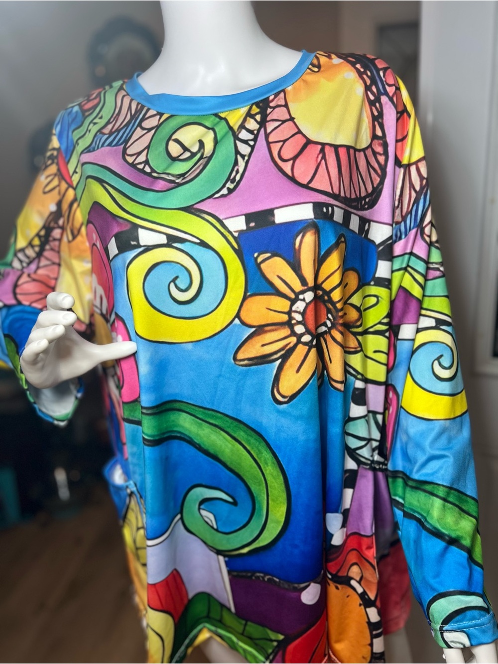 Colorful Floral-Print Women's Tunic Top - Bright Multi with front pockets
